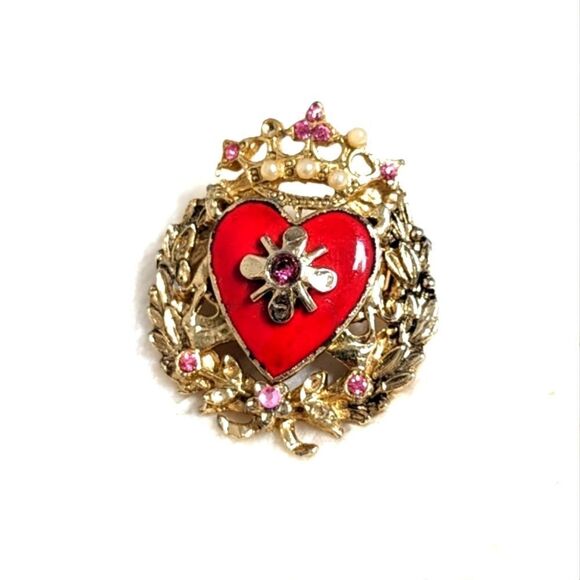 Vtg/Rare 1950s CORO Goldtone, Enamel, Brooche w/ Rhinestone & Seed Pearl Accents - Picture 11 of 13